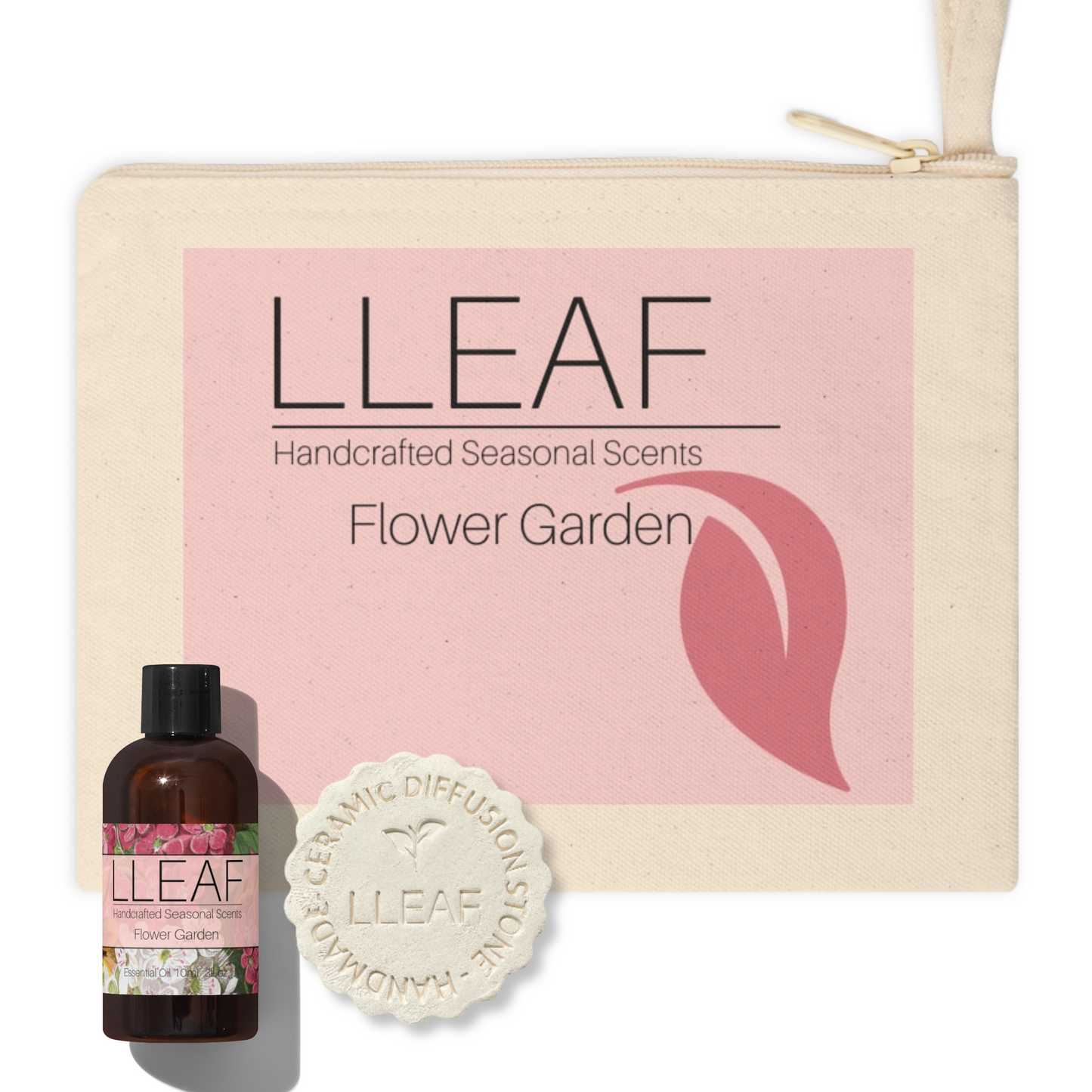Flower Garden Trio – Oil + Stone + Canvas Pouch