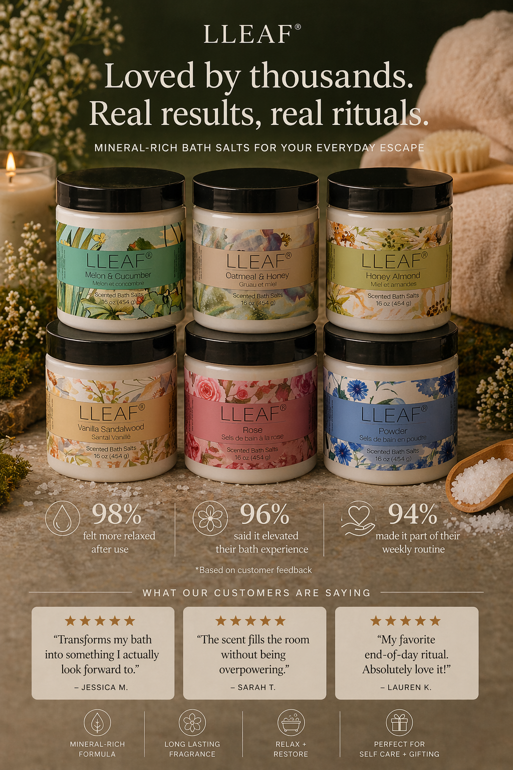 LLEAF®  Premium Scented Bath Salts Vanilla