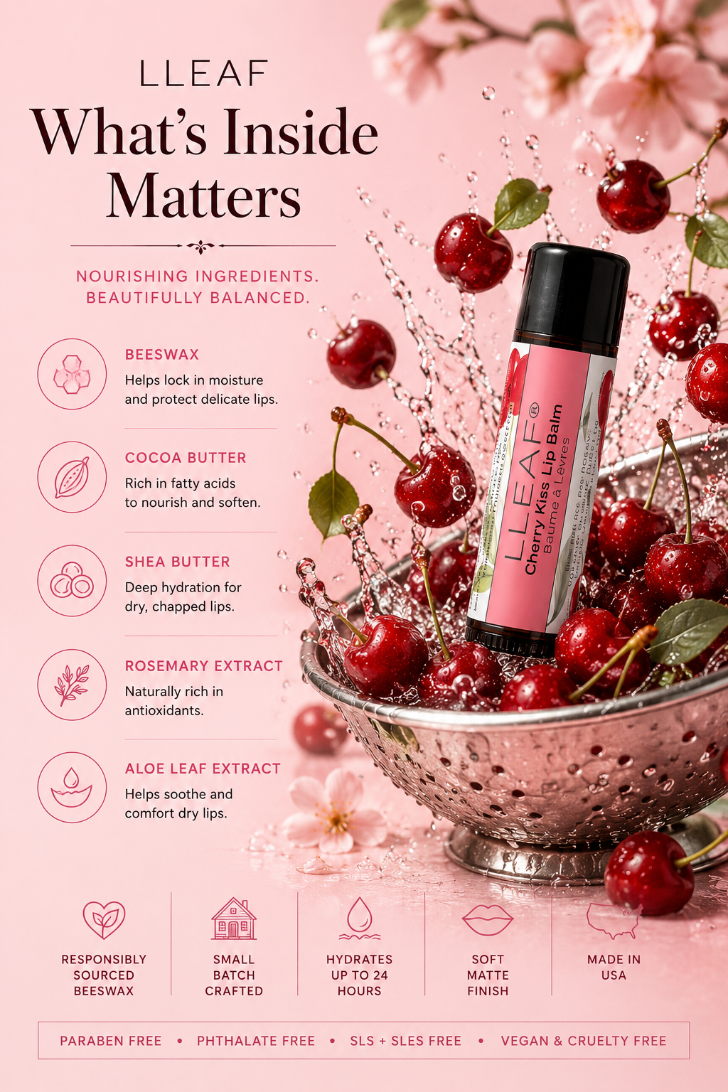 LLEAF® Cherry Kiss Lip Balm -  Set of Four