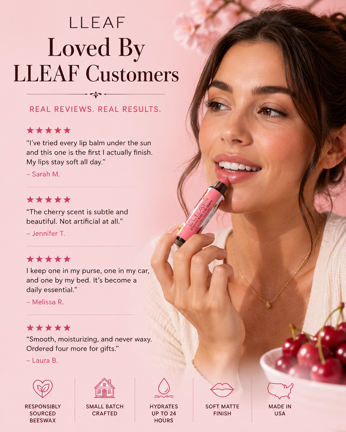 LLEAF® Cherry Kiss Lip Balm -  Set of Four