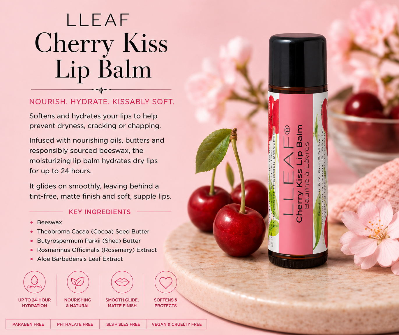 LLEAF® Cherry Kiss Lip Balm -  Set of Four