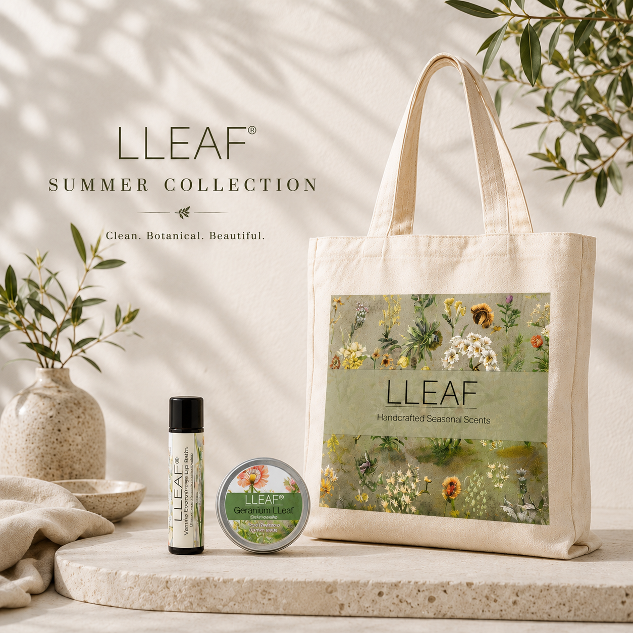 LLEAF®'s  Discovery Collection - Tote, Fragrance and Lip Balm