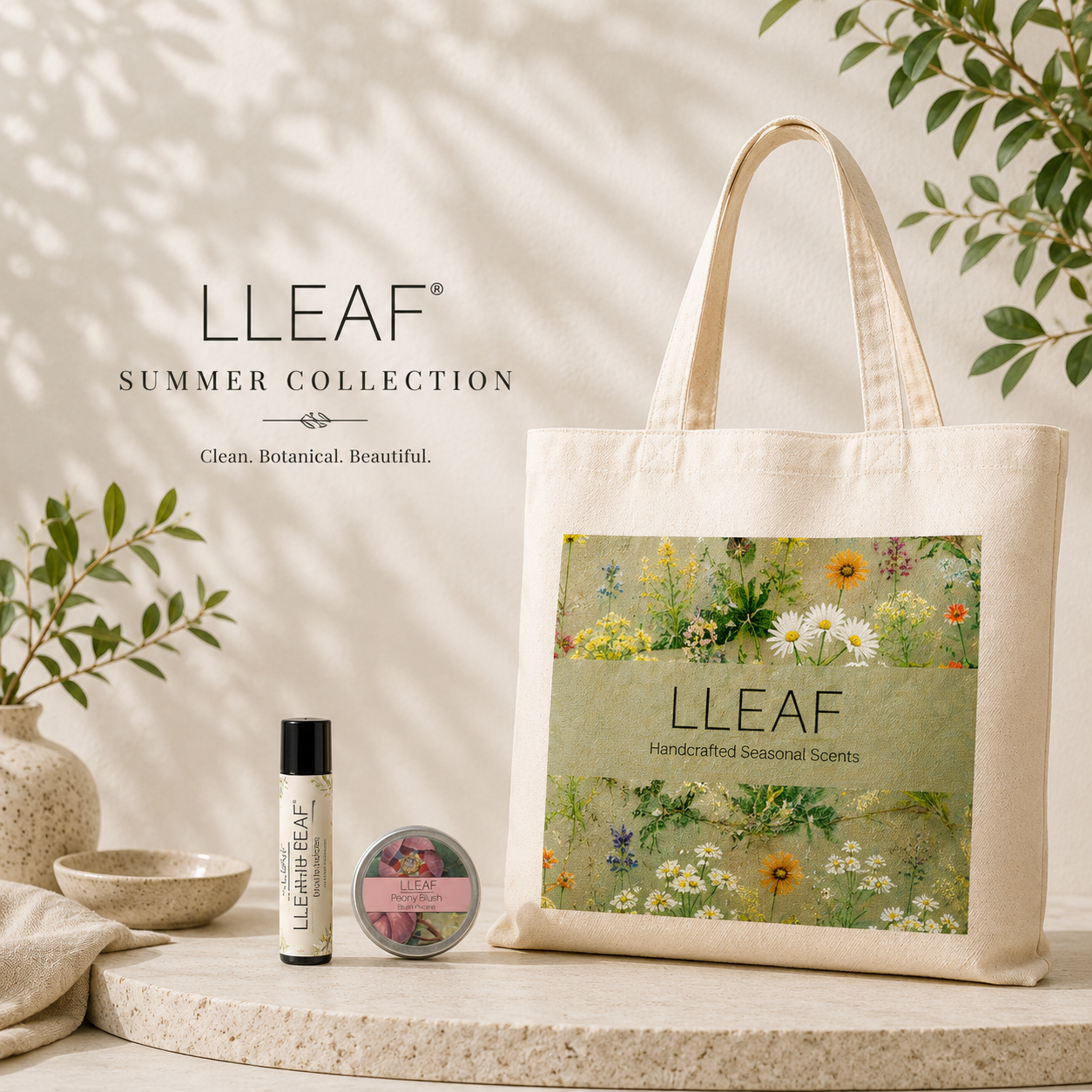 LLEAF®'s  Discovery Collection - Tote, Fragrance and Lip Balm
