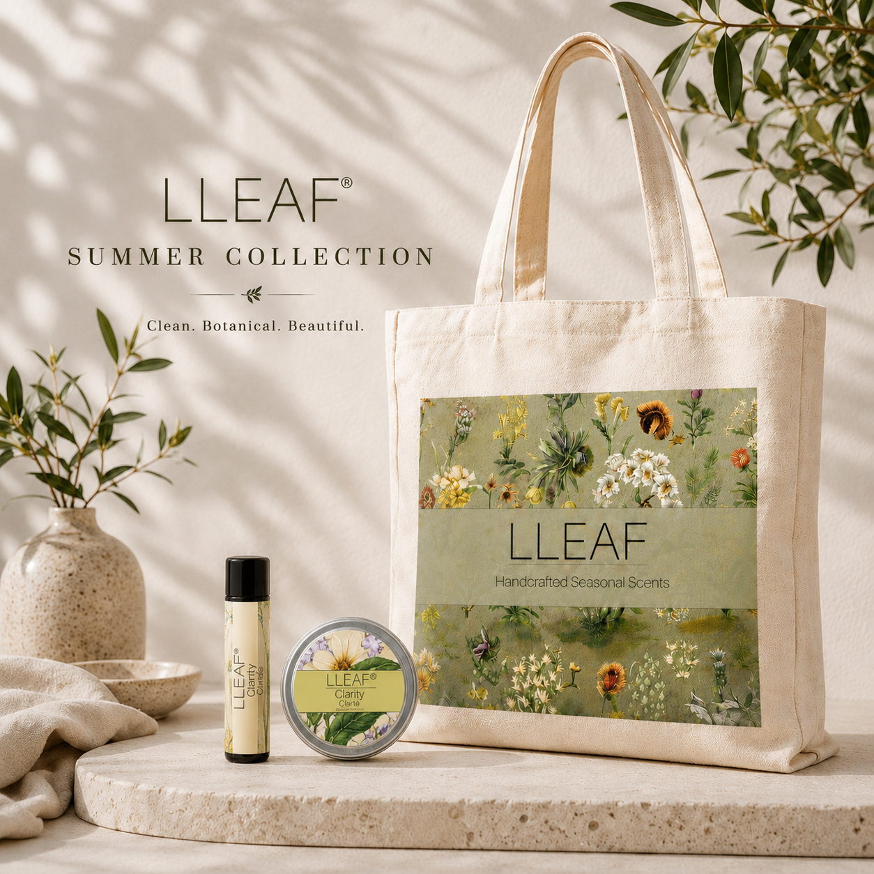 LLEAF®'s  Discovery Collection - Tote, Fragrance and Lip Balm