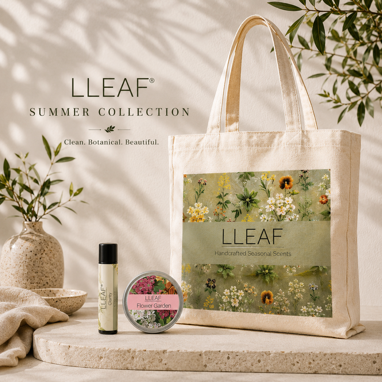 LLEAF®'s  Discovery Collection - Tote, Fragrance and Lip Balm