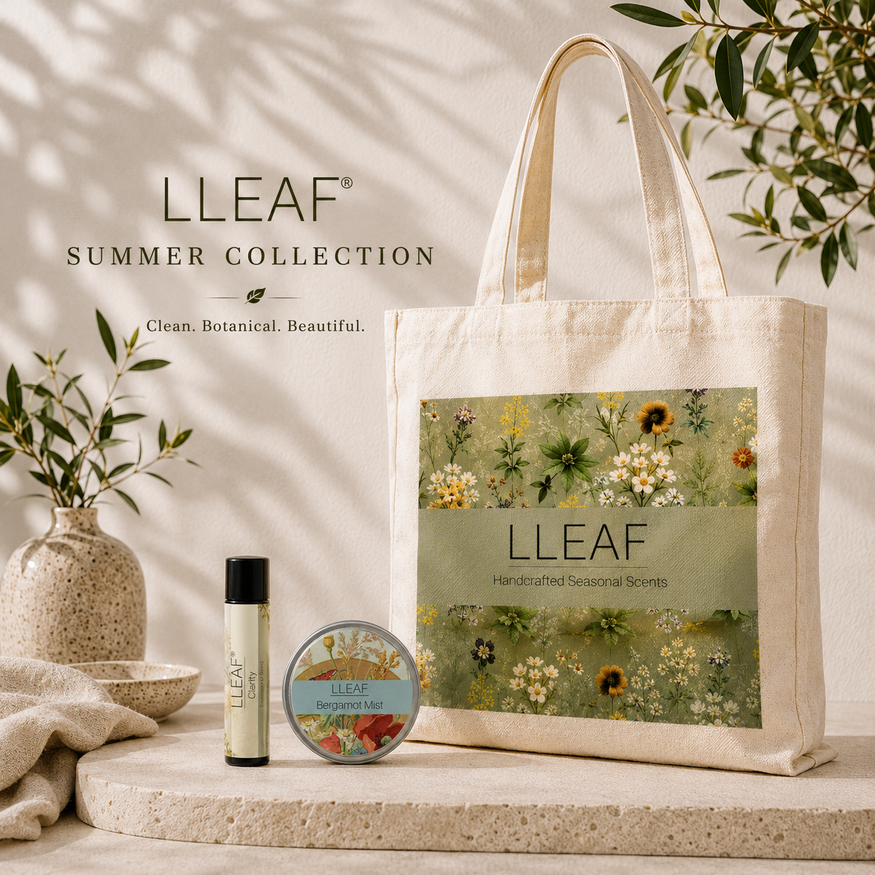 LLEAF®'s  Discovery Collection - Tote, Fragrance and Lip Balm