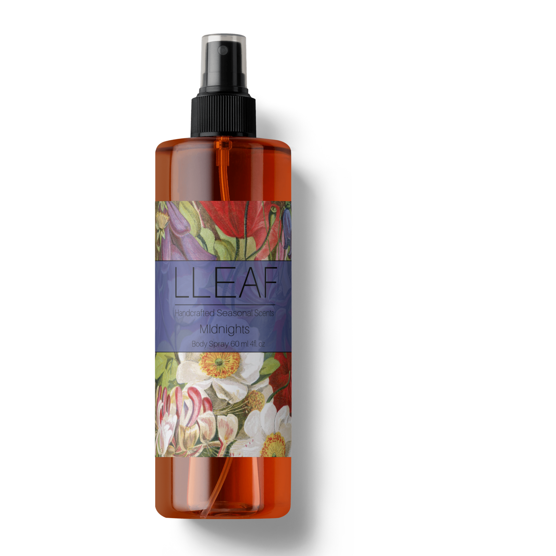 Brown spray bottle with colorful label on a white background