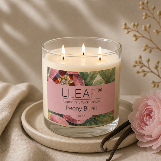 LLEAF® Farms Signature 3 Wick Candle - Peony Intensive Scent