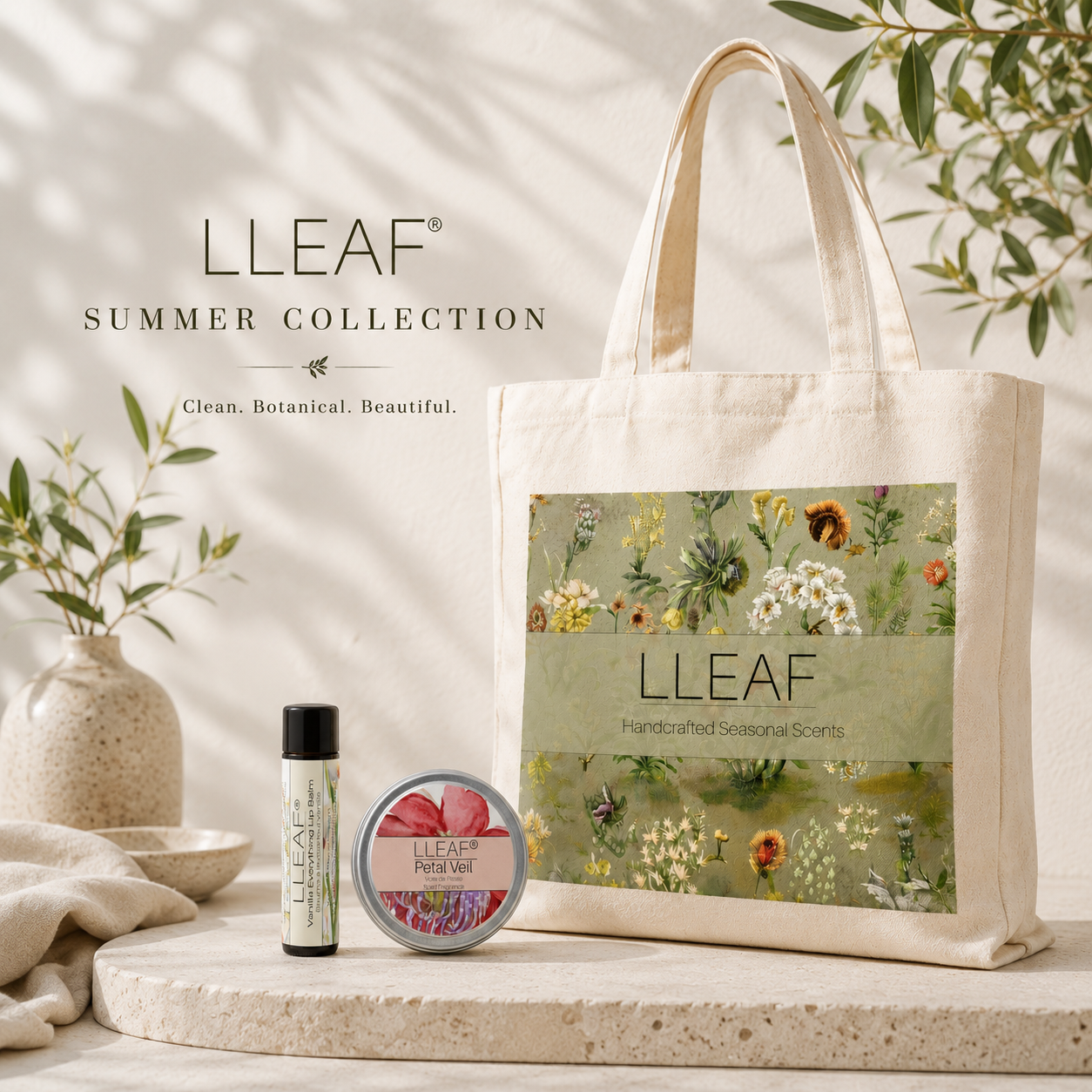 LLEAF®'s  Discovery Collection - Tote, Fragrance and Lip Balm