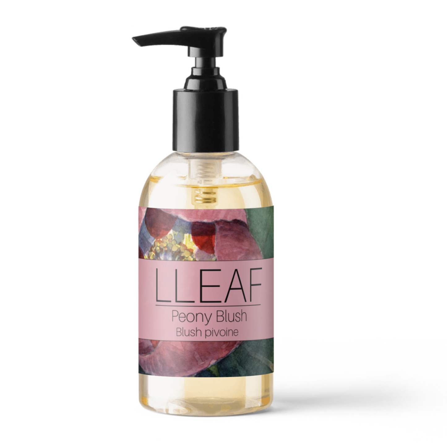 Bottle of LLEAF Peony Blush on a white background