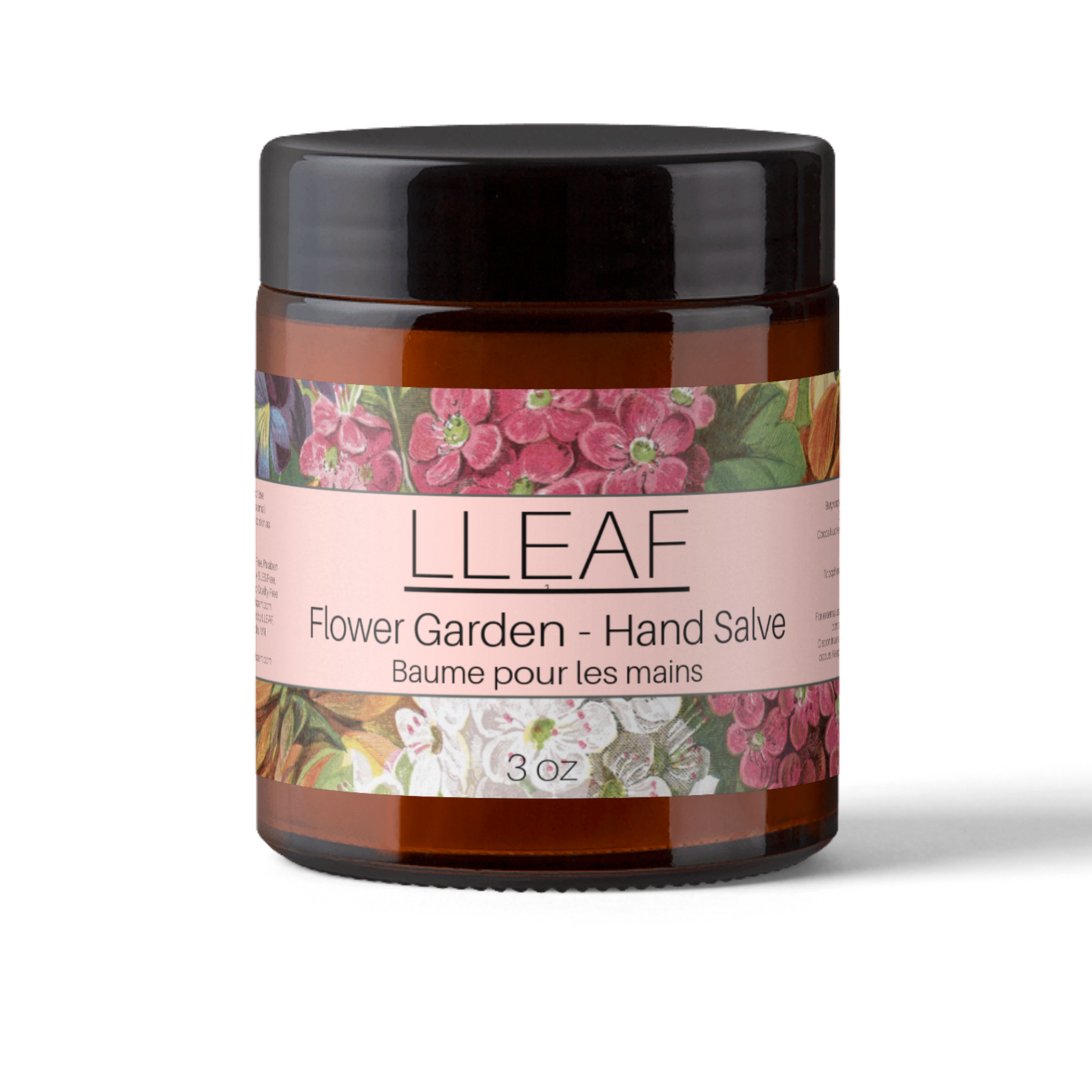 Jar of LLEAF Flower Garden Hand Salve on a white background
