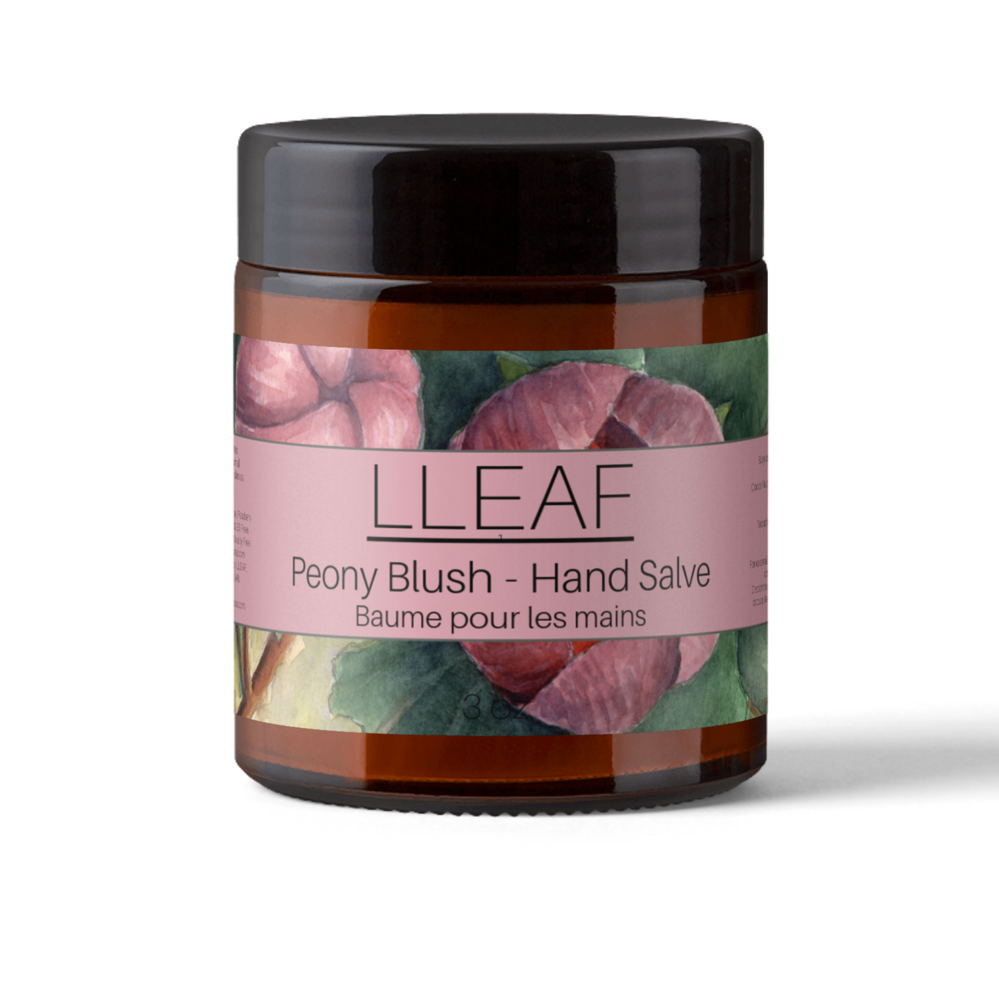 Jar of LLEAF Peony Blush Hand Salve on a white background