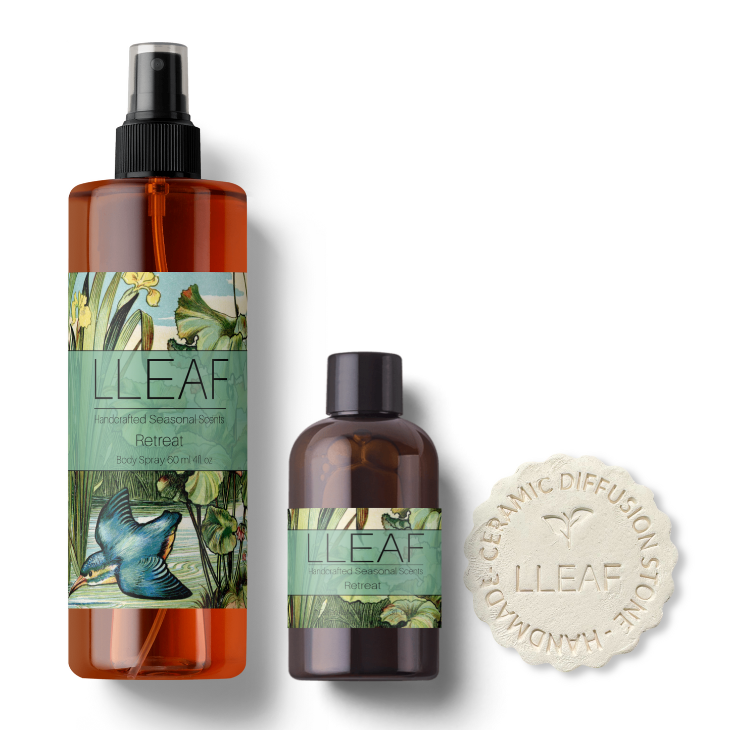 Retreat Scent Collection – LLEAF Body Spray, Essential Oil + Stone