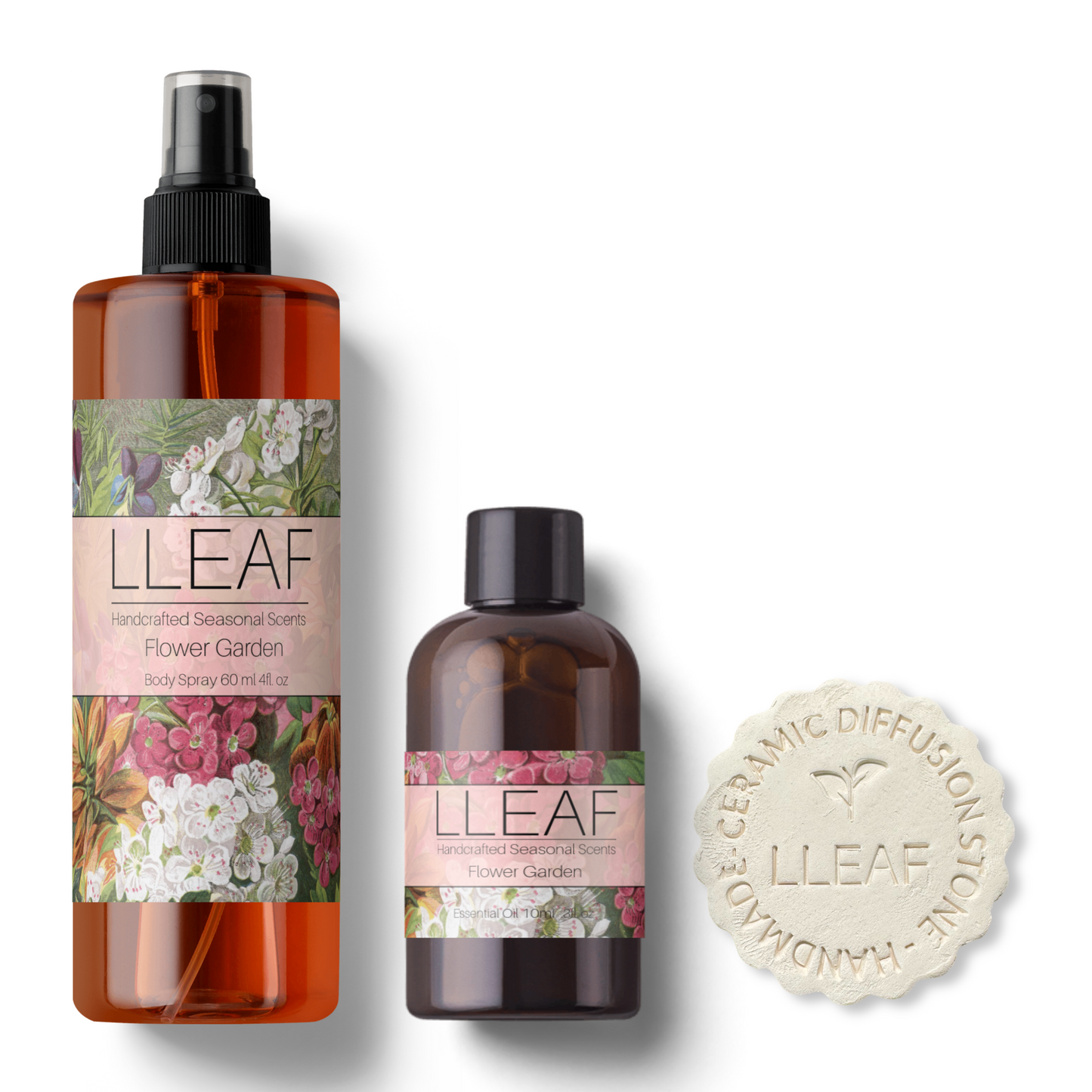 Flower Garden Scent Collection – LLEAF Body Spray, Essential Oil + Stone