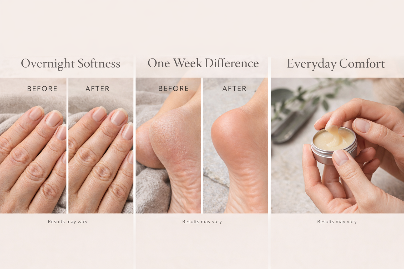 Before and after effects of a skincare product on skin, with a hand holding the product.