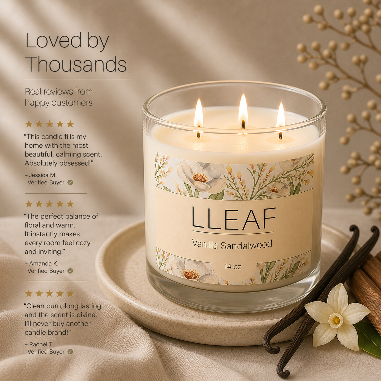 LLEAF® Signature 3 Wick Candle - Intensive Vanilla