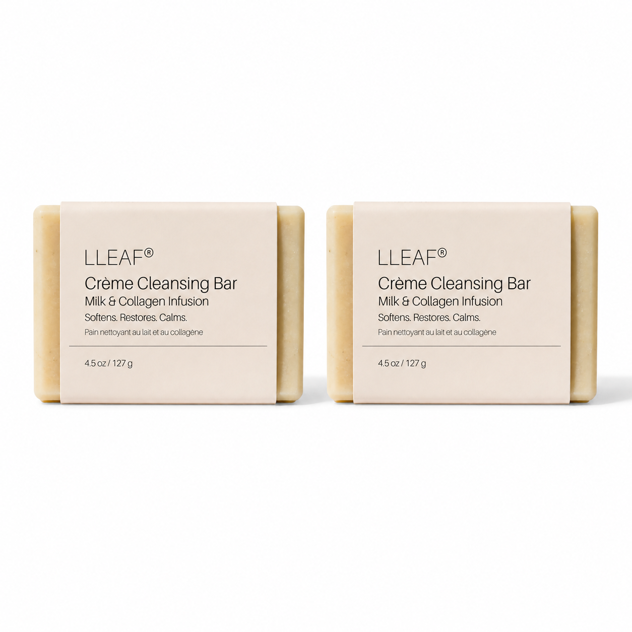 Two LLEAF Crème Cleansing Bars on a white background