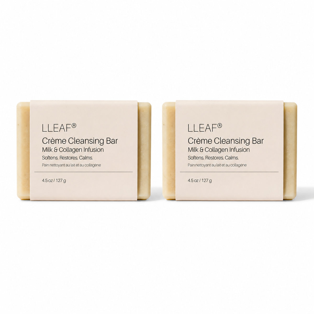 Two LLEAF Crème Cleansing Bars on a white background