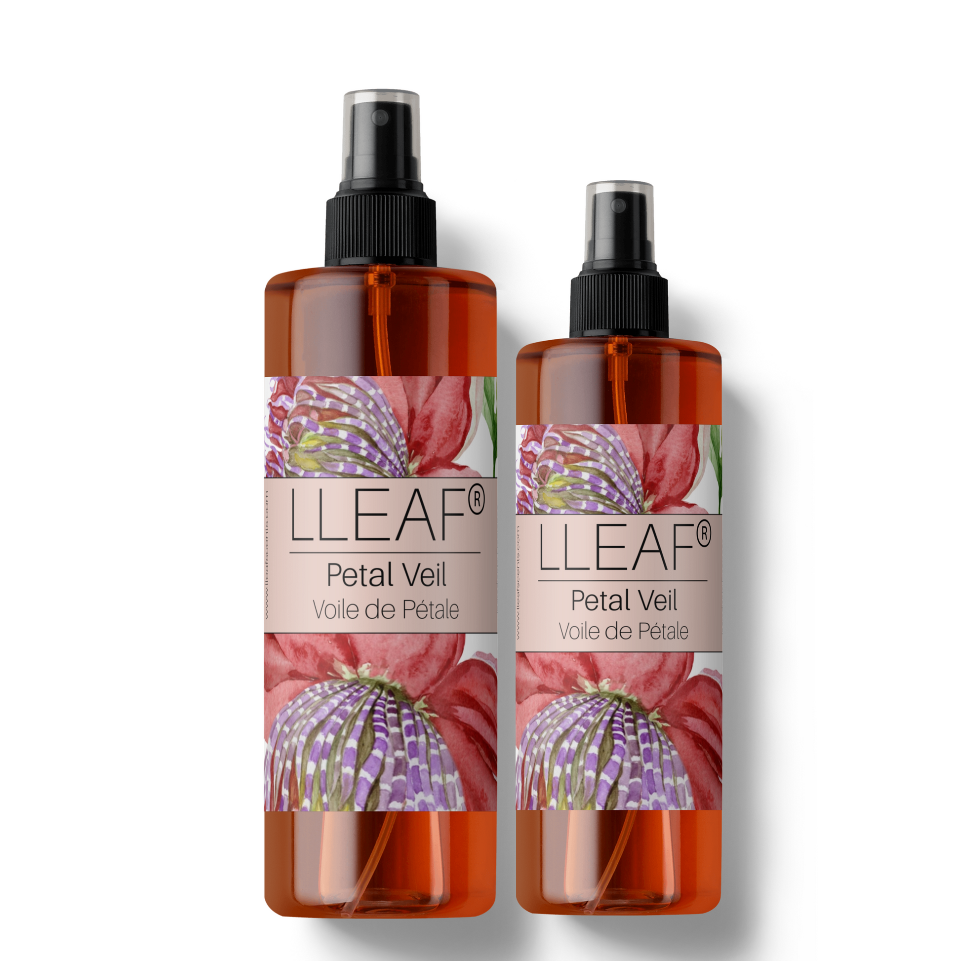 Two bottles of LLEAF Petal Veil on a white background