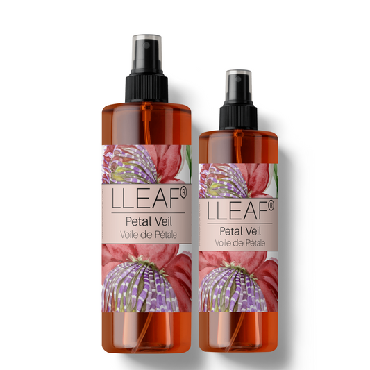 Two bottles of LLEAF Petal Veil on a white background