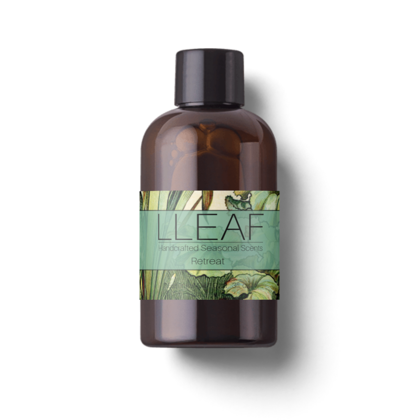 Brown bottle with a green label on a white background